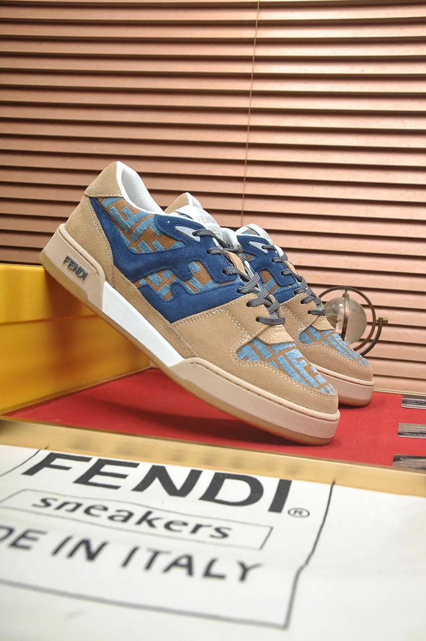 Men's shoes 💰600💶 [Fendi] The latest couple model 🔥 Many 💑 stars have the same style. FD match is a one-to-one replica of the original version. The first fendi match created by designer Kim Jones and Trainer basketball sneakers by Donkey. Material: Original silk leather. Lining: breathable mesh. Packaging: Original 1:1 matching high-end packaging. Size: Female 35-40 Male 38-44 (45 46. Custom-made (no return or exchange)
